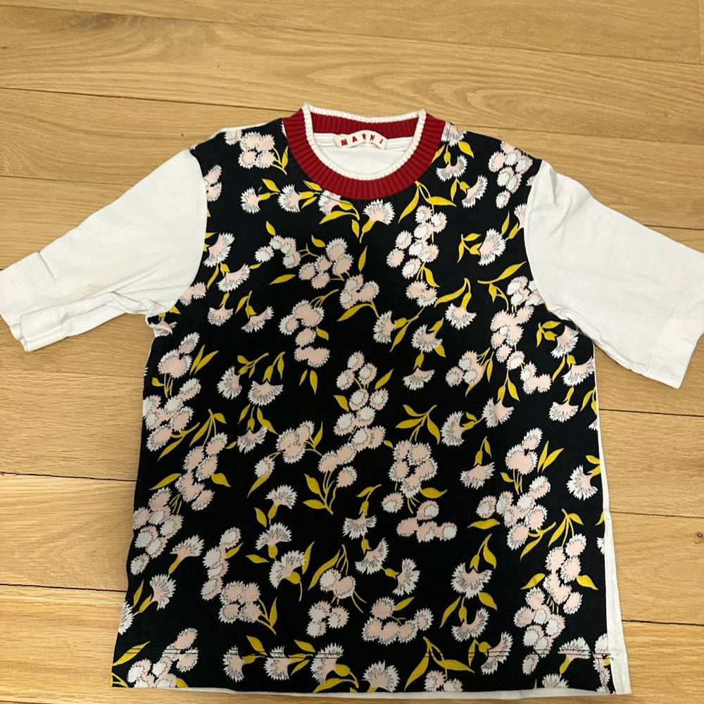 Marni Floral Kids Shirt with White short Sleeves